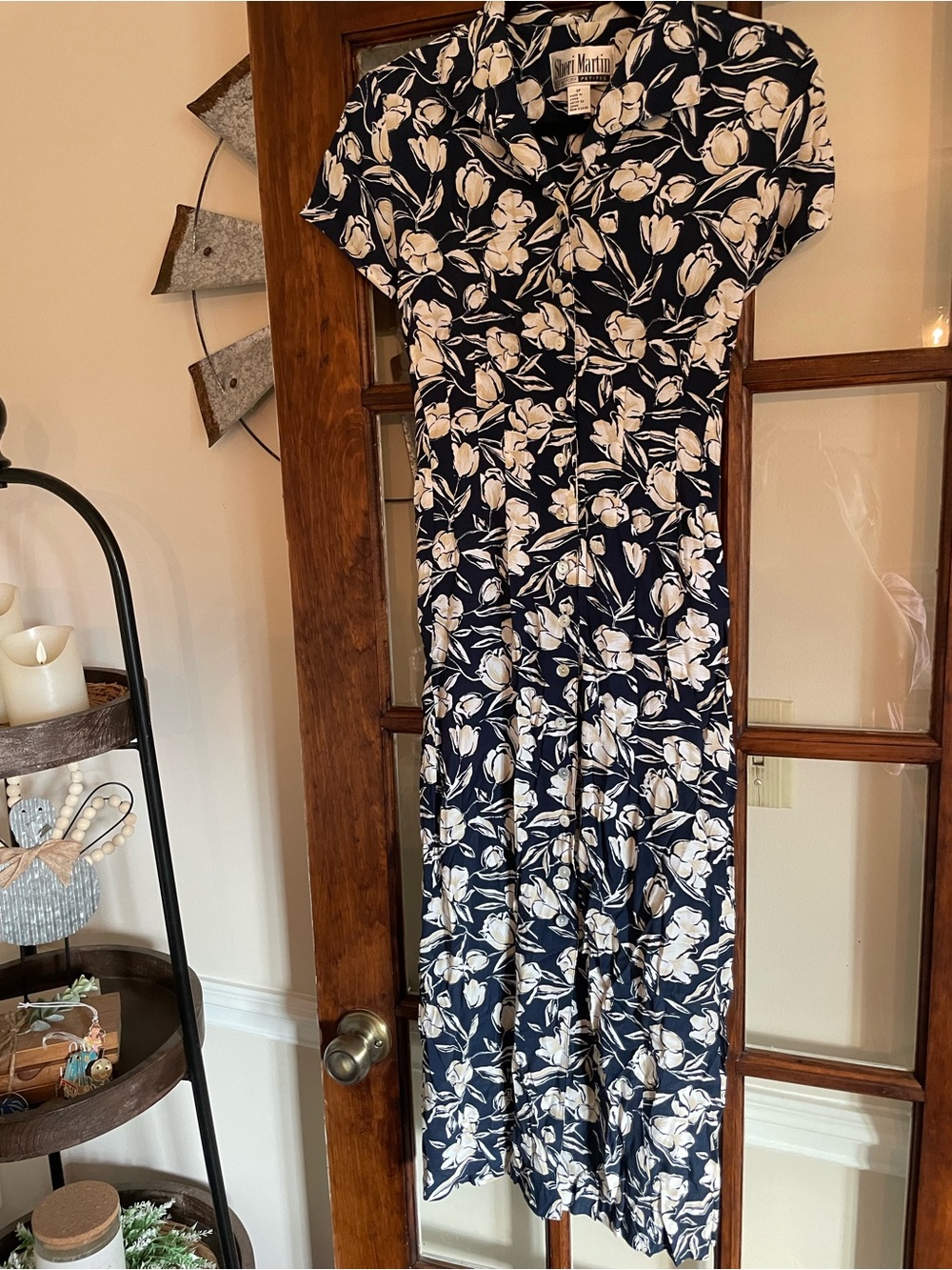 Vintage 90s Sheri Martin New York Petites Floral Button Front Midi Shirt Dress
